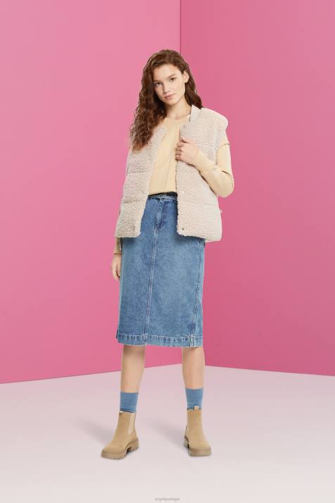 saias lavagem com luz azul mulheres Esprit saia jeans com cós paperbag NBHL430