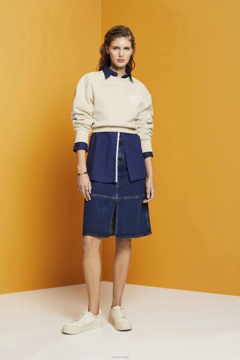 saias lavagem média azul mulheres Esprit saia jeans na altura do joelho NBHL269