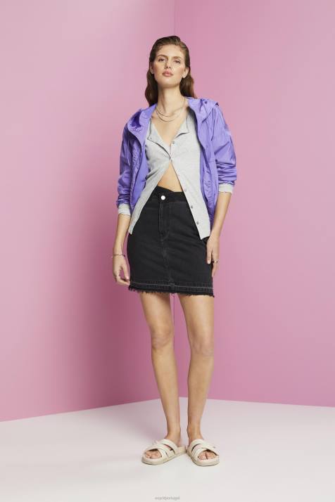 saias lavagem média preta mulheres Esprit minissaia jeans com cós assimétrico NBHL206