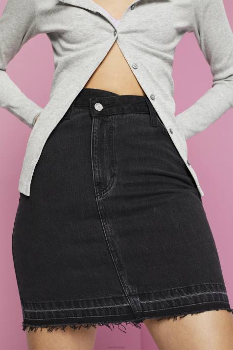 saias lavagem média preta mulheres Esprit minissaia jeans com cós assimétrico NBHL206