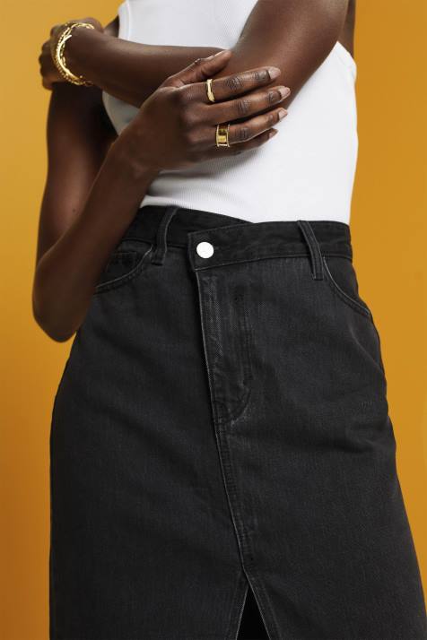 saias lavagem média preta mulheres Esprit saia midi com cintura assimétrica NBHL208