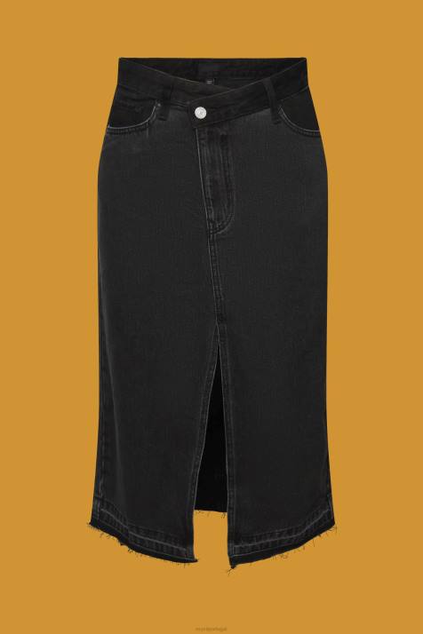 saias lavagem média preta mulheres Esprit saia midi com cintura assimétrica NBHL208