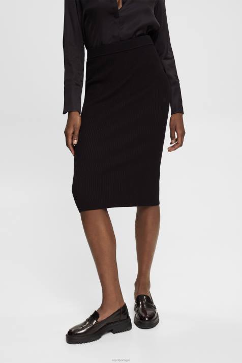 saias preto mulheres Esprit saia lápis em malha canelada NBHL428