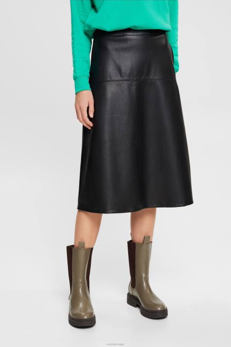 saias preto mulheres Esprit saia midi curvilínea de couro sintético NBHL405