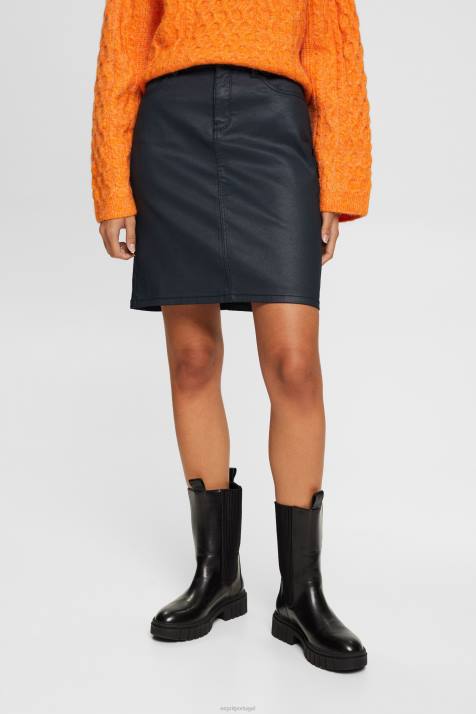 saias preto mulheres Esprit saia midi efeito couro NBHL443