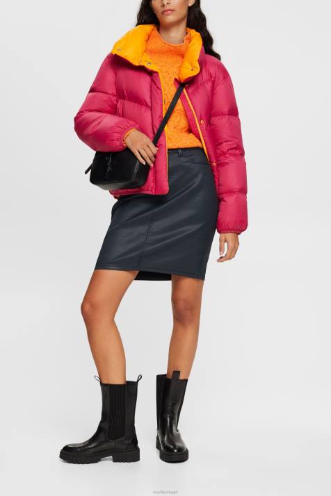 saias preto mulheres Esprit saia midi efeito couro NBHL443