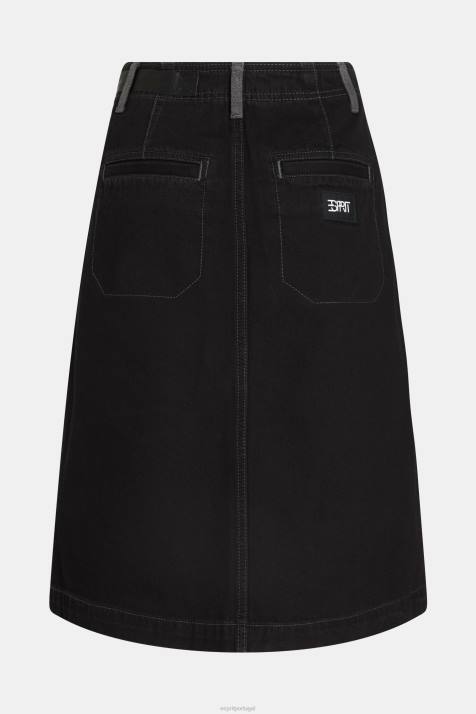 saias preto mulheres Esprit saia midi enrolada na cintura com fivela NBHL363