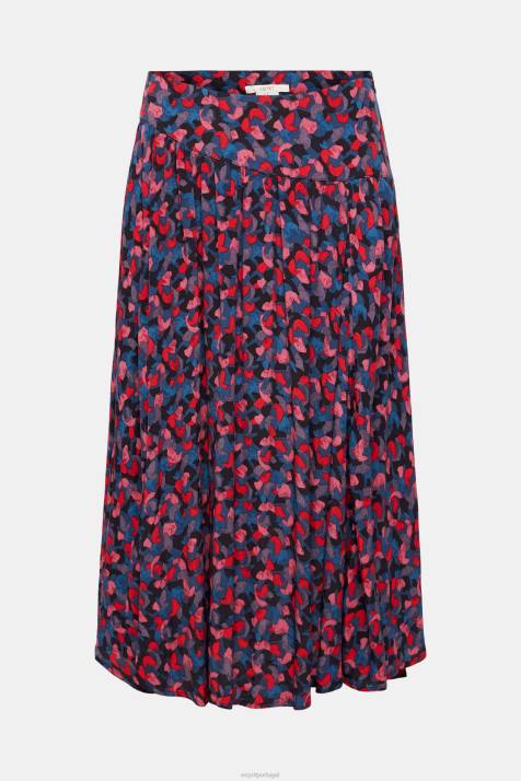 saias rosa mulheres Esprit saia midi estampada com franzido NBHL421