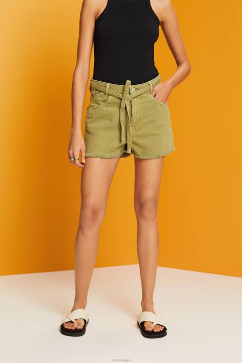 shorts branco mulheres Esprit shorts jeans cintura alta com amarração NBHL57