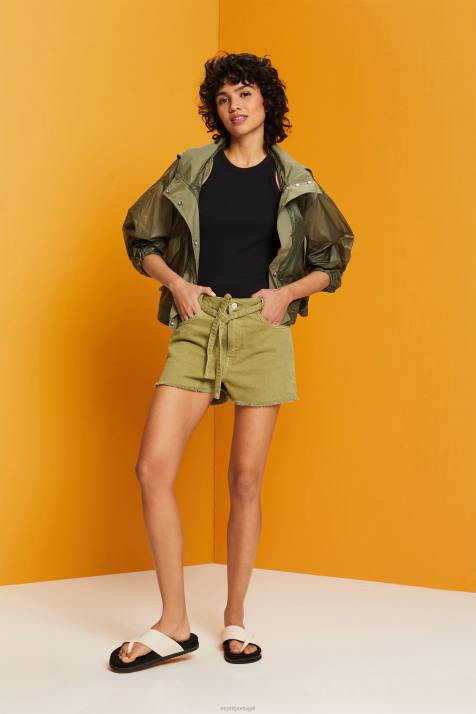 shorts branco mulheres Esprit shorts jeans cintura alta com amarração NBHL57