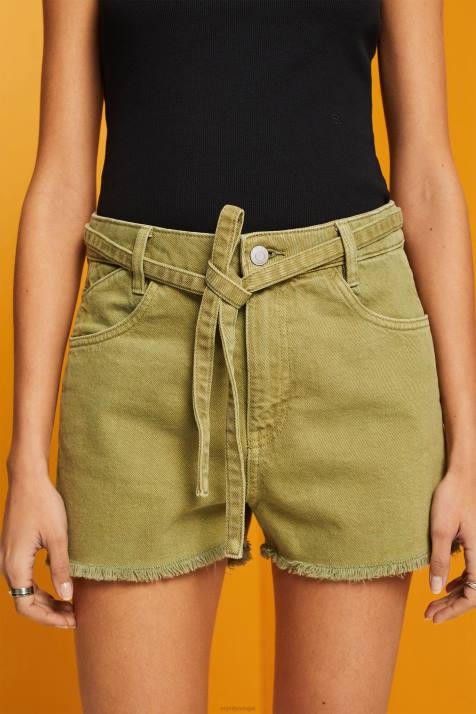 shorts branco mulheres Esprit shorts jeans cintura alta com amarração NBHL57