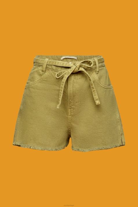 shorts branco mulheres Esprit shorts jeans cintura alta com amarração NBHL57