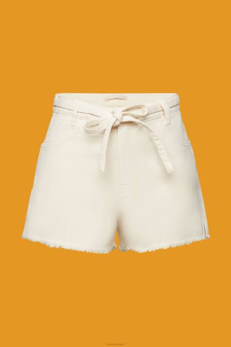 shorts gelo mulheres Esprit shorts jeans cintura alta com amarração NBHL56
