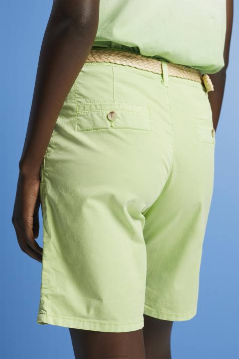 shorts verde cítrico mulheres Esprit shorts com cinto de ráfia trançado NBHL263