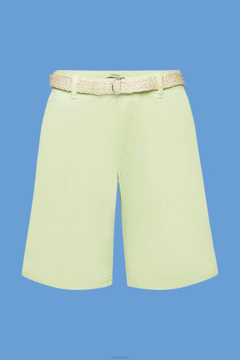 shorts verde cítrico mulheres Esprit shorts com cinto de ráfia trançado NBHL263