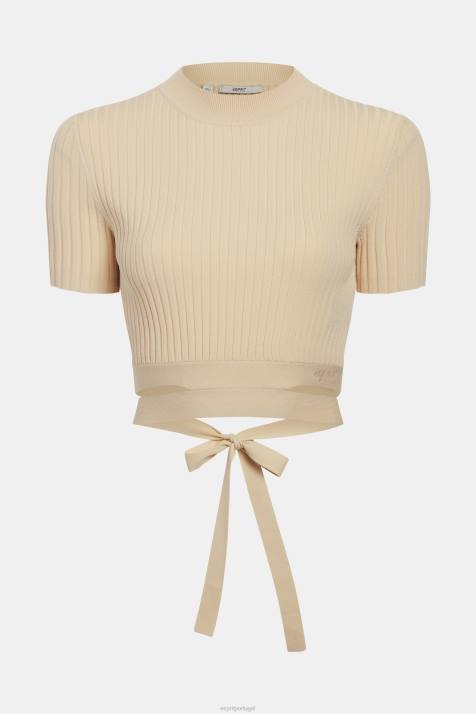 suéteres areia mulheres Esprit top plissado NBHL376