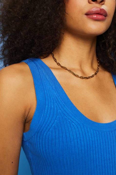 suéteres azul claro mulheres Esprit suéter canelado, sem mangas, mistura de linho NBHL109