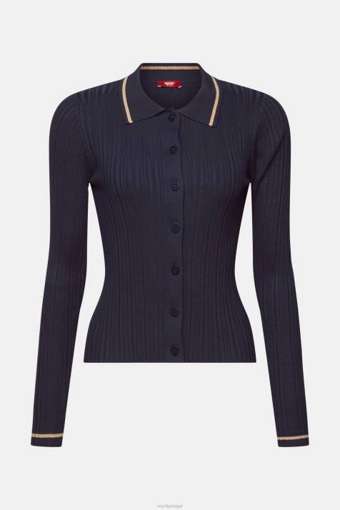 suéteres azul gasolina mulheres Esprit top polo tricotado com botões na frente NBHL22