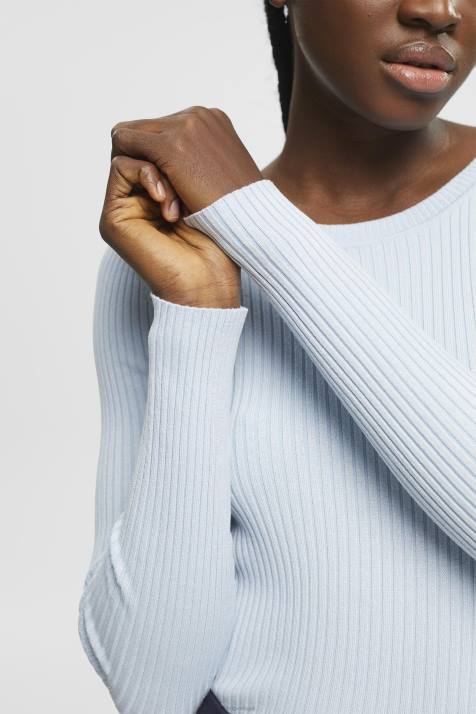 suéteres azul pastel mulheres Esprit suéter com nervuras NBHL274