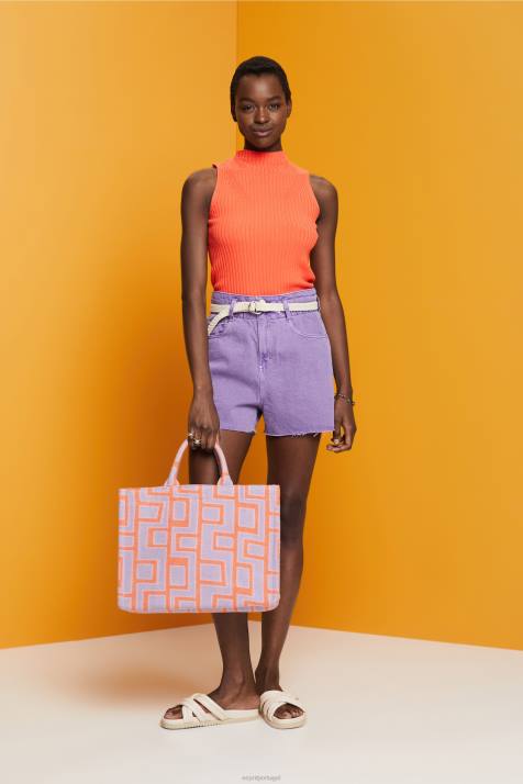 suéteres laranja coral mulheres Esprit suéter canelado, sem mangas, mistura de linho NBHL110