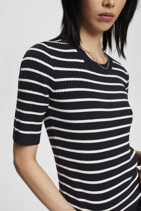 suéteres marinha mulheres Esprit suéter canelado de manga curta NBHL319