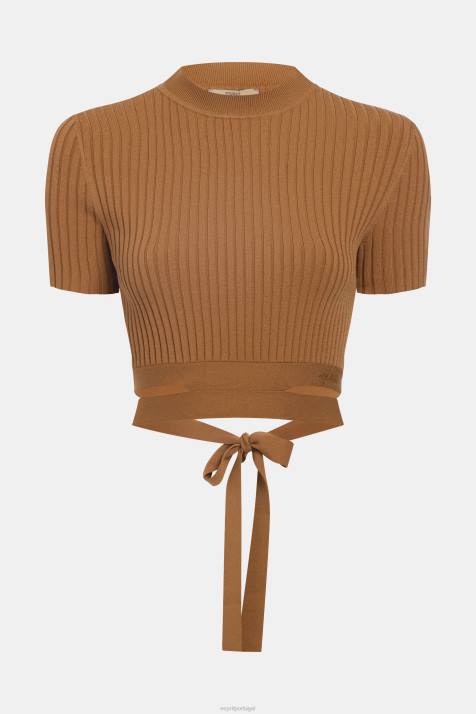 suéteres marrom mulheres Esprit top plissado NBHL375