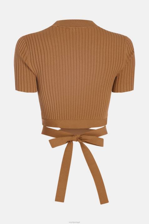 suéteres marrom mulheres Esprit top plissado NBHL375