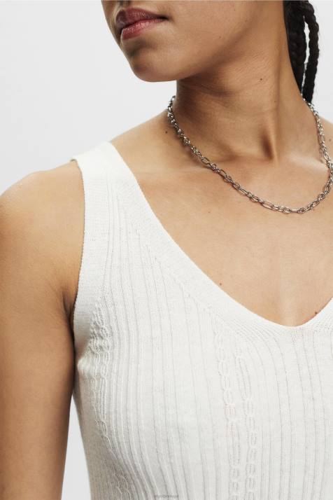 suéteres off white mulheres Esprit top de malha com decote em V e linho NBHL305