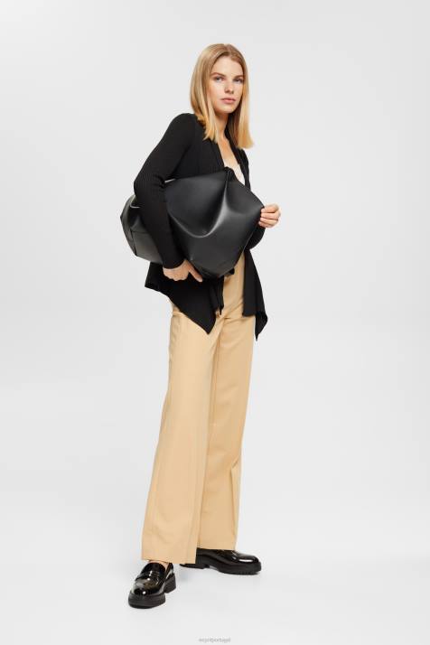 suéteres preto mulheres Esprit reciclado: cardigã canelado com bainha de lenço NBHL23