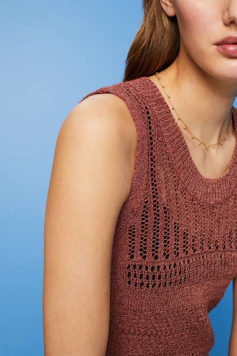 suéteres terracota mulheres Esprit suéter mouline sem mangas, mistura de algodão NBHL106