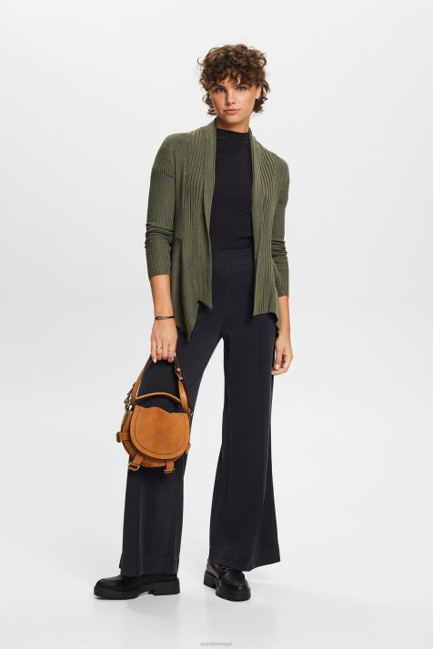 suéteres verde cáqui mulheres Esprit reciclado: cardigã canelado com bainha de lenço NBHL24