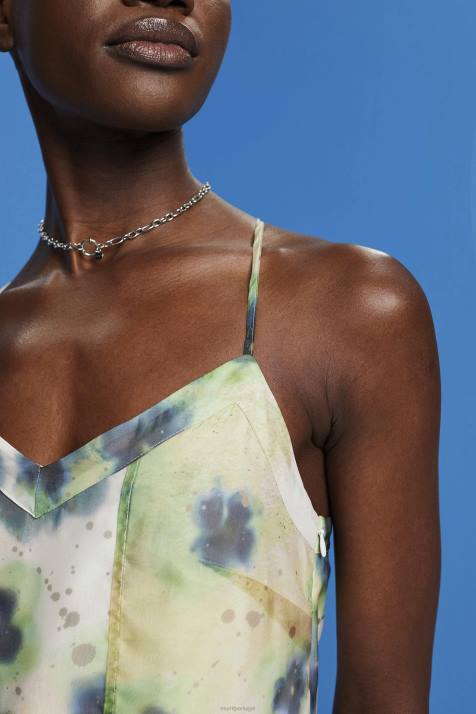 vestidos amarelo mulheres Esprit vestido midi organza estampado NBHL197