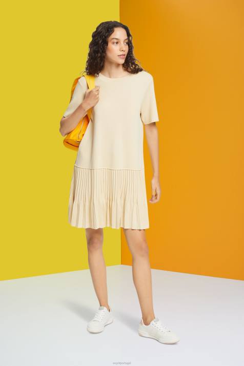 vestidos areia mulheres Esprit vestido peplum plissado NBHL489