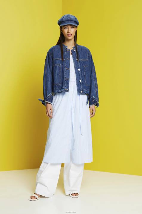 vestidos azul claro mulheres Esprit vestido camisa midi com cinto de amarração, mistura de algodão NBHL236