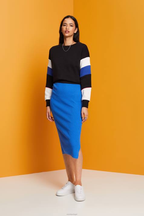 vestidos azul claro mulheres Esprit vestido em malha canelada, mistura de linho NBHL112