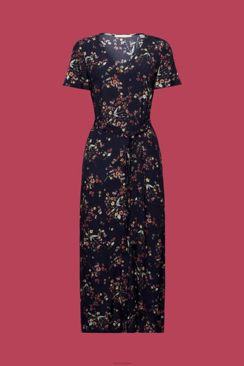 vestidos azul escuro mulheres Esprit vestido midi estampado com cinto NBHL189