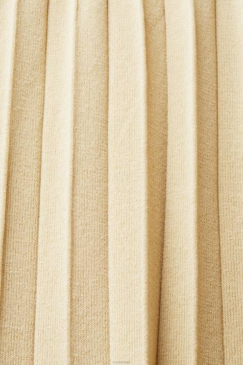 vestidos bege claro mulheres Esprit vestido maxi plissado e sem mangas com gola redonda NBHL125