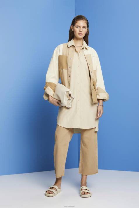 vestidos bege mulheres Esprit vestido camisa listrado, 100% algodão NBHL278