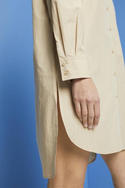 vestidos bege mulheres Esprit vestido camisa listrado, 100% algodão NBHL278