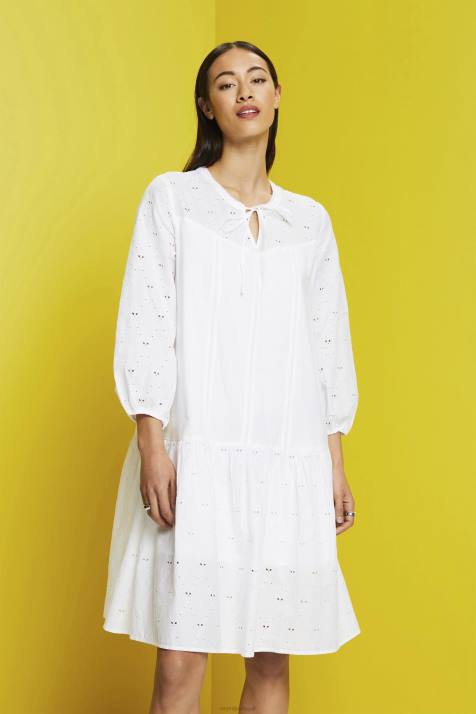 vestidos branco mulheres Esprit vestido bordado, 100% algodão NBHL186
