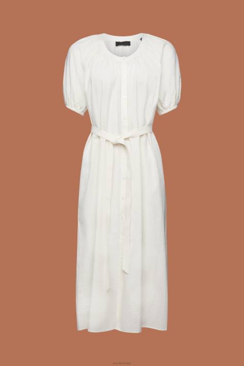 vestidos branco mulheres Esprit vestido camisa midi com cinto de amarração, mistura de algodão NBHL235