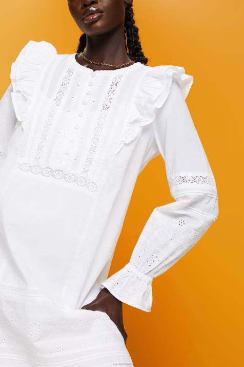 vestidos branco mulheres Esprit vestido de renda de algodão na altura do joelho NBHL111