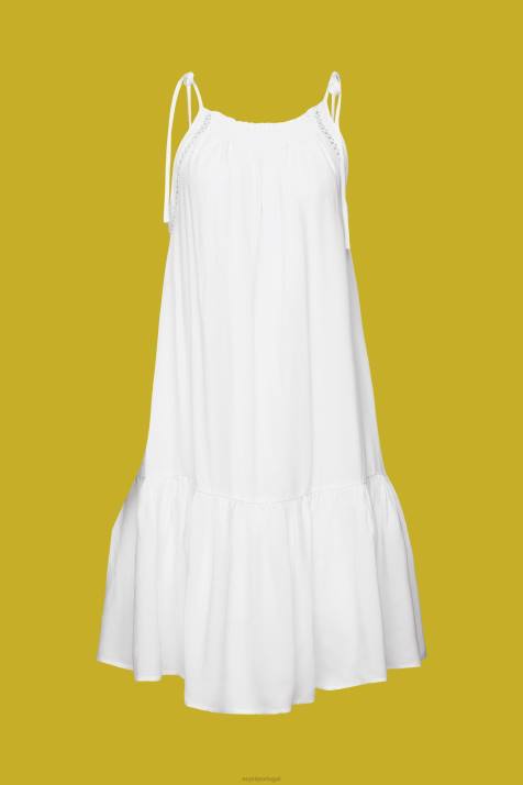 vestidos branco mulheres Esprit vestido de tiras com bata, tencel NBHL203