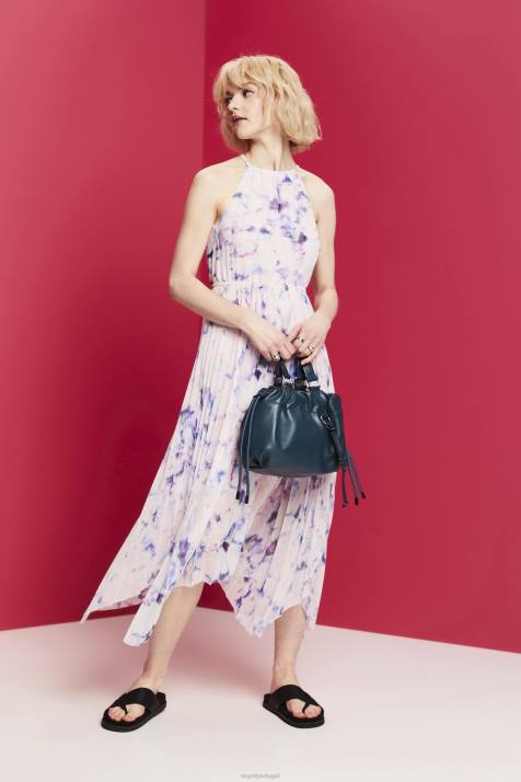vestidos branco mulheres Esprit vestido midi chiffon plissado NBHL94