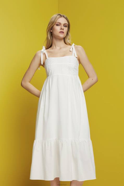 vestidos branco mulheres Esprit vestido midi com bordado, lenzing ecovero NBHL205