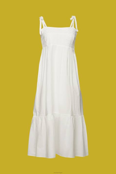 vestidos branco mulheres Esprit vestido midi com bordado, lenzing ecovero NBHL205