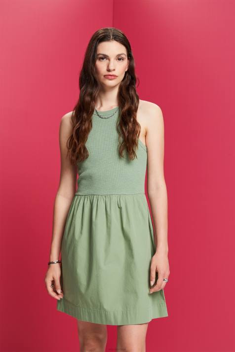 vestidos cáqui claro mulheres Esprit minivestido mix de tecidos NBHL70