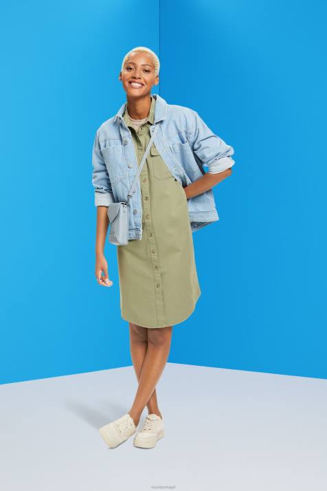 vestidos cáqui claro mulheres Esprit vestido de camisa de algodão NBHL45