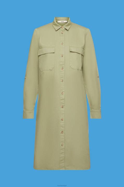 vestidos cáqui claro mulheres Esprit vestido de camisa de algodão NBHL45