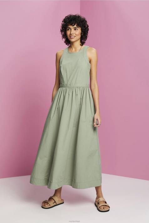 vestidos cáqui claro mulheres Esprit vestido midi de algodão NBHL184